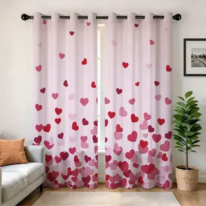 Half-Open Drapes with Romantic Heart Pattern, 250gsm Polyester Material, Easy-To-Install, Privacy Protection for Living Room and Bedroom