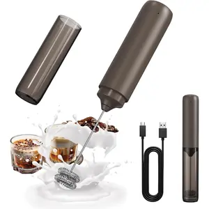 Portable Rechargeable Milk Frother Hanheld, Dual Spring Whisk Electric Coffee Frother Wand Drink Mixer  Matcha Lattes Cappuccino, Kitchen Gifts, Brown
