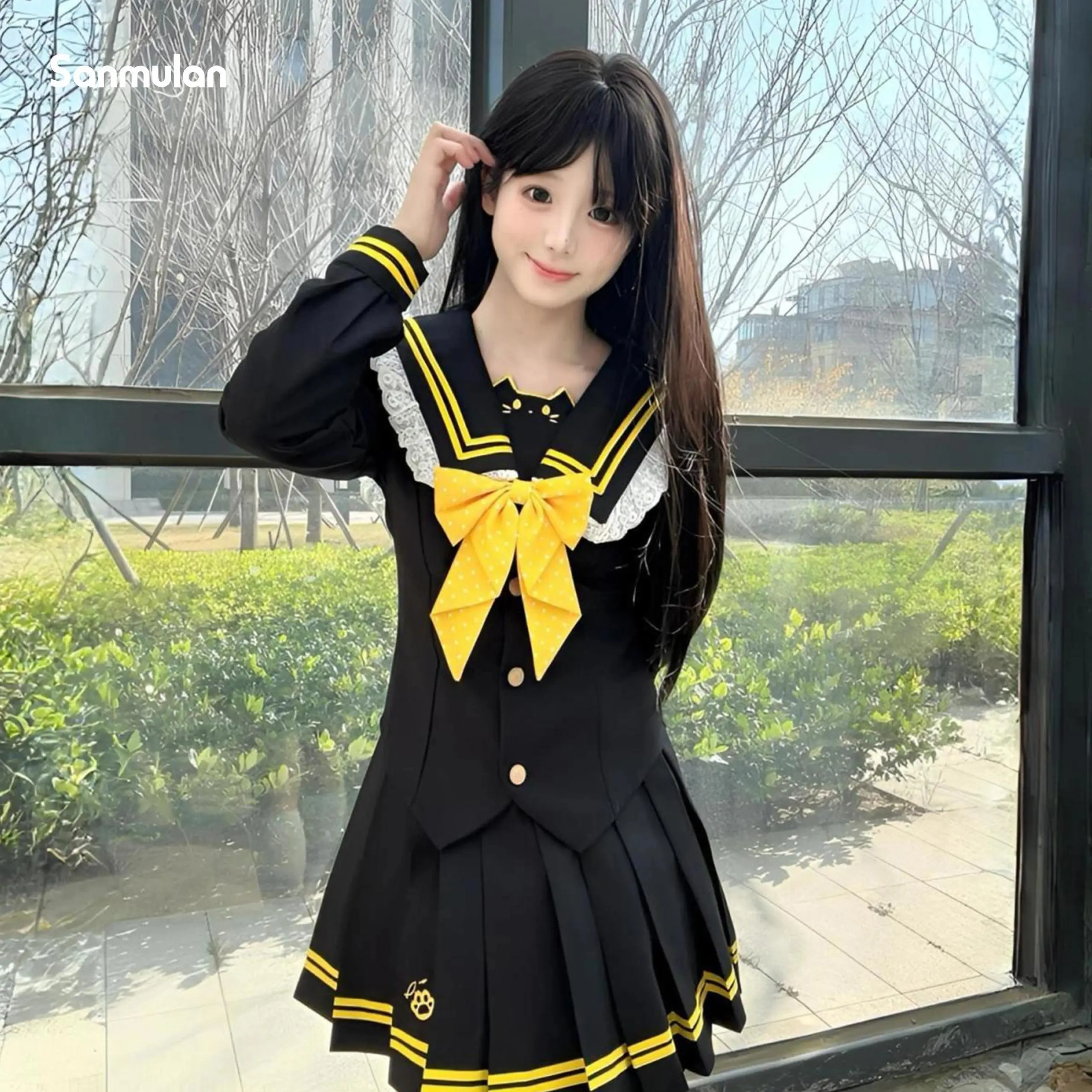 2026 new hot item 2026 Spring Black Long and Short Sleeve Authentic JK School Style Sailor Suit Set Sweet and Cute Role Play Student