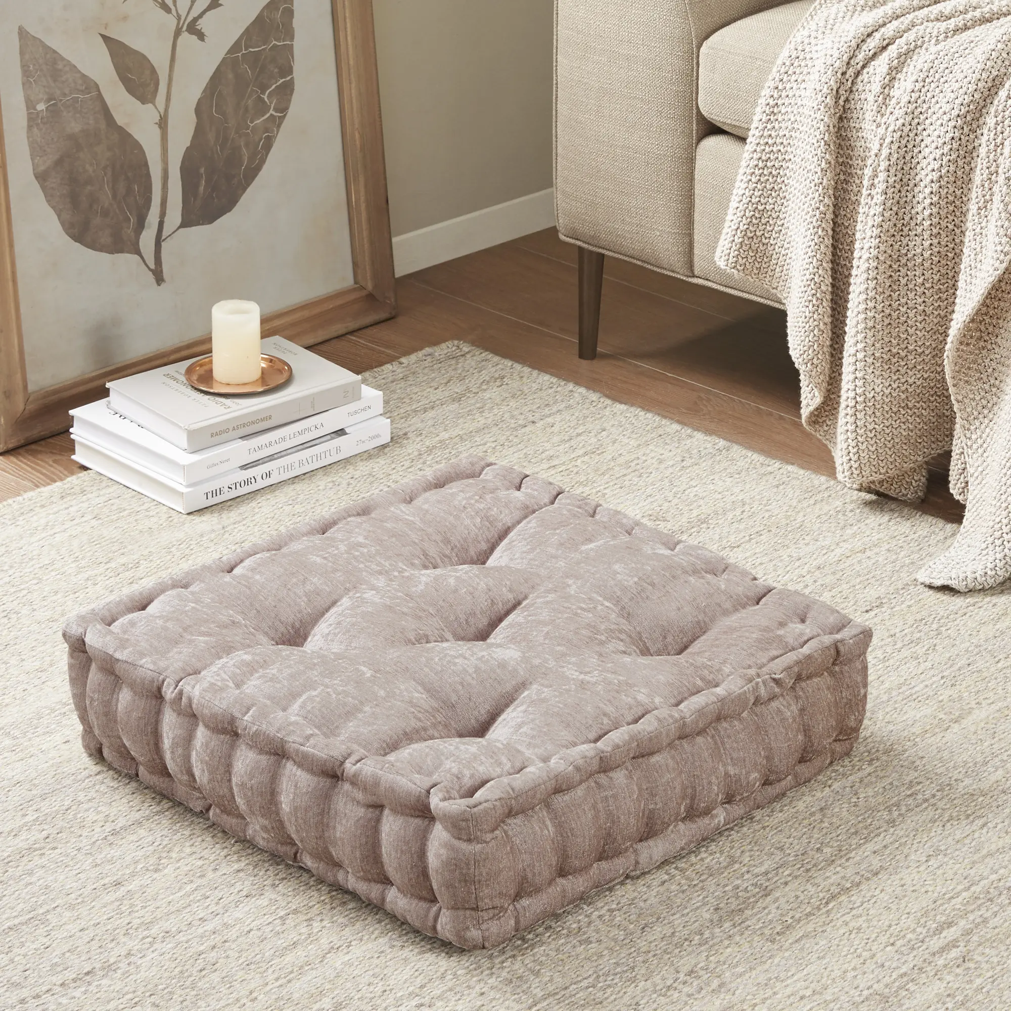 ARCH 20x20 Inch Square Floor Pillow Cushion, Poly Chenille Soft Plush Throw Pillow for Living Room Bedroom Dorm, Blush Pink Large Floor Seating Cushion, Cozy Home Decor Accent Pillow for Reading Nook Meditation Yoga, 1 Piece, Home Furniture and