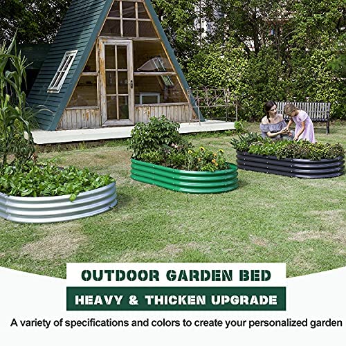 Galvanized Elevated Garden Bed Set with Safety Rubber Frame and Oval Metal Planting Boxes, Durable Raised Garden Planter for Vegetables, Flowers and Herbs, Easy Assembly and Weather-Resistant Design for Outdoor Gardening