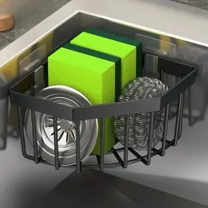 Corner Storage Rack for Sink, 1 Count Space Saving Adhesive Mount Triangle Kitchen Cleaning Sponge Soap Holder, No-Drilling Bathroom Organizer with Quick Drainage, Kitchen Sink Accessories, Household Essentials