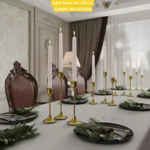 6 Elegant Candle Holders, Conical Candle Stands, Brass Vintage Candlesticks, Table Lamp Style, for Fireplace Party Restaurant Home Use