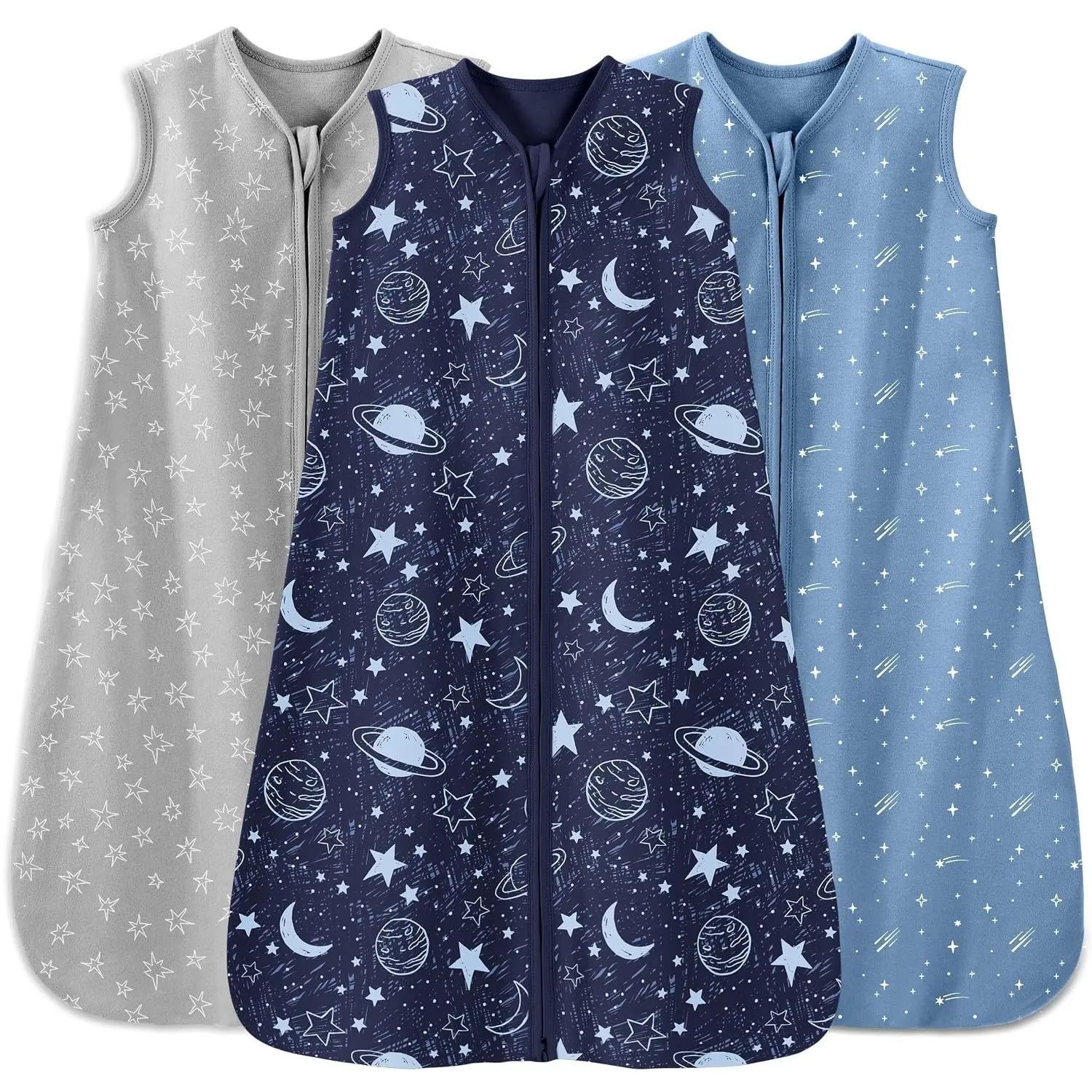 Baby Sleep Sack 0-6 Months 3 Pack 100% Cotton Lightweight 0.5 TOG Wearable Blanket Baby Sleep Bag with 2-Way Zipper for Newborn Infant Blue