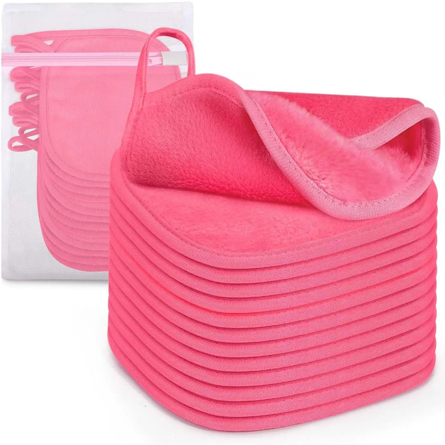 12 Pack Makeup Remover Cloth, 6" 6" Reusable Makeup Remover Towels Face Washcloth for Washing Face, Makeup Remover Pads Cosmetic Face Wash (Pink)