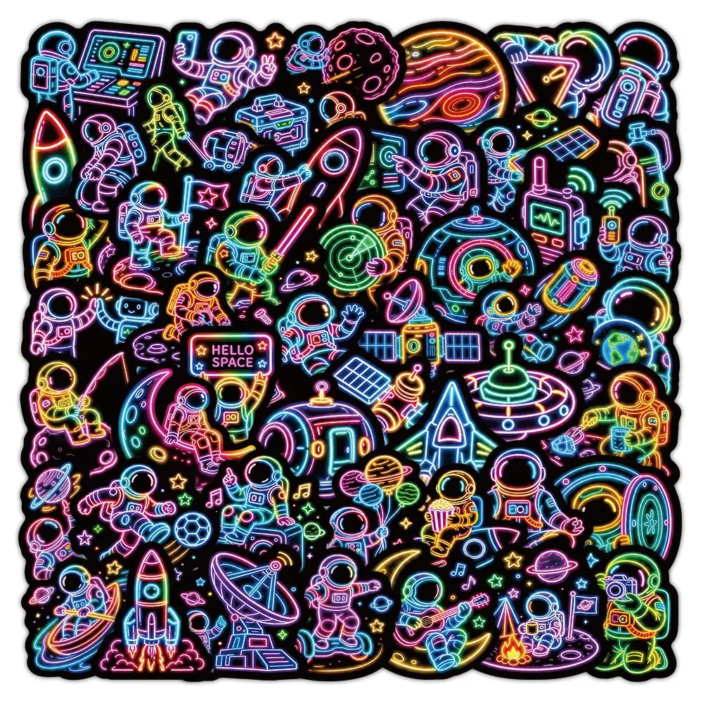 50pcs Graffiti Decal Stickers, Neon Astronaut Space Theme Fun Cartoon Stickers for Decorating Journals, Guitars, Notebooks, Luggage, Computers, Motorcycles, Skateboards