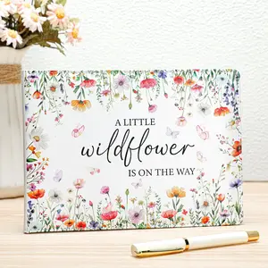 Shower Leather Guest Book with Pen 112 Pages Thanksgiving Day Guestbook  Shower Sign in Guest Book with Birth Date Name Wishes Advice  for Parents(Wildflowers)