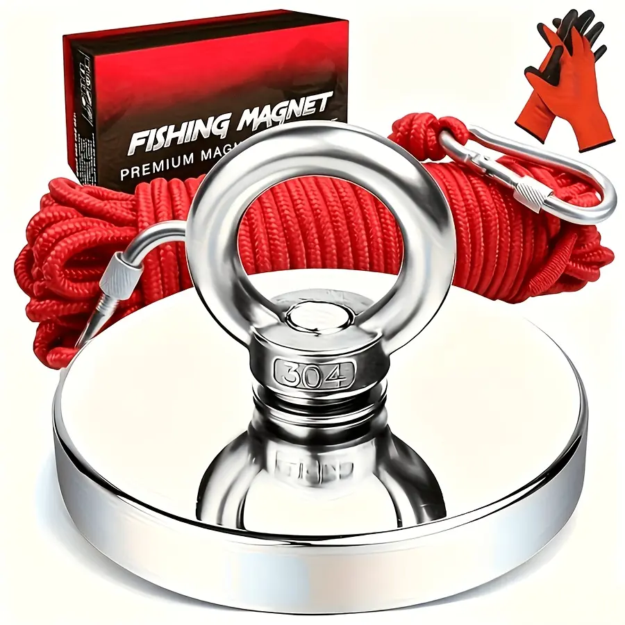 Magnet Fishing Kit, 1500 LBS Pull Force Neodymium Magnet Set, Complete with Durable Rope, Carabiner, Gloves & 304 Thread Locker Glue, Outdoor River Recovery Magnetic Fishing Tool
