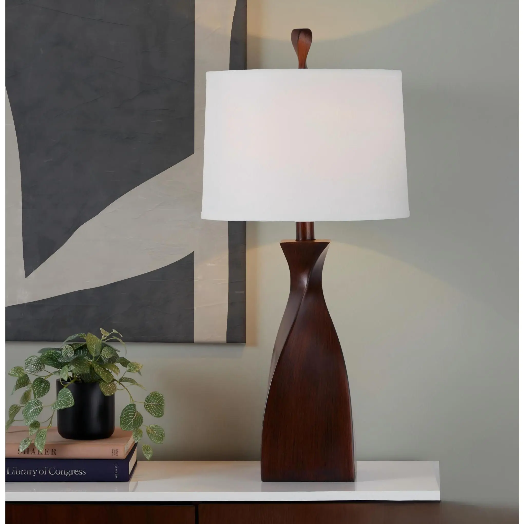 Nokaa 30" Contemporary Polyresin Table Lamp Set of 2 - Copper Bronze Finish with Natural Linen Shade for Living Room, Bedroom, End Table, Nightstand, Sofa Side, Warm Ambient Lighting, Modern Decor
