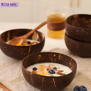 Handmade Coconut Shell Bowl Set with Wooden Spoons, Eco-Friendly Reusable Kitchenware for Smoothies, Breakfast, Fruits & Snacks