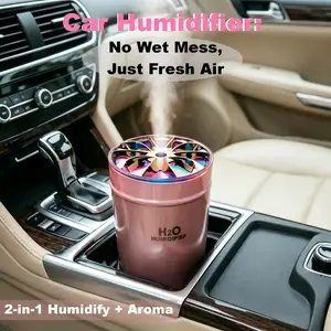 Portable Car Humidifier with Colorful Lamp and Type-C Power Supply - Large Capacity Aromatic diffuser, Car Aromatherapy Diffuser, Non-Wet Atomization Air Moisturizing device for Cup Holder, Home, Office