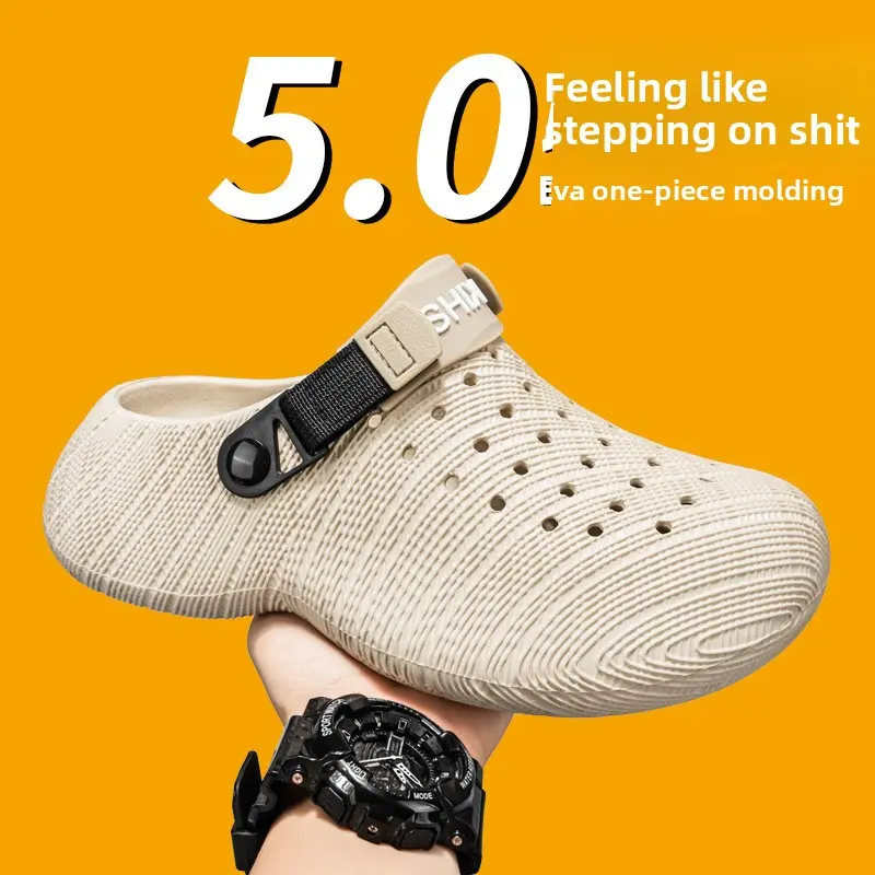 3D plaid closed-toe slippers, 2026 summer new beach shoes, cross-border, ultra-comfortable, non-slip, thick-soled, height-increasing clogs