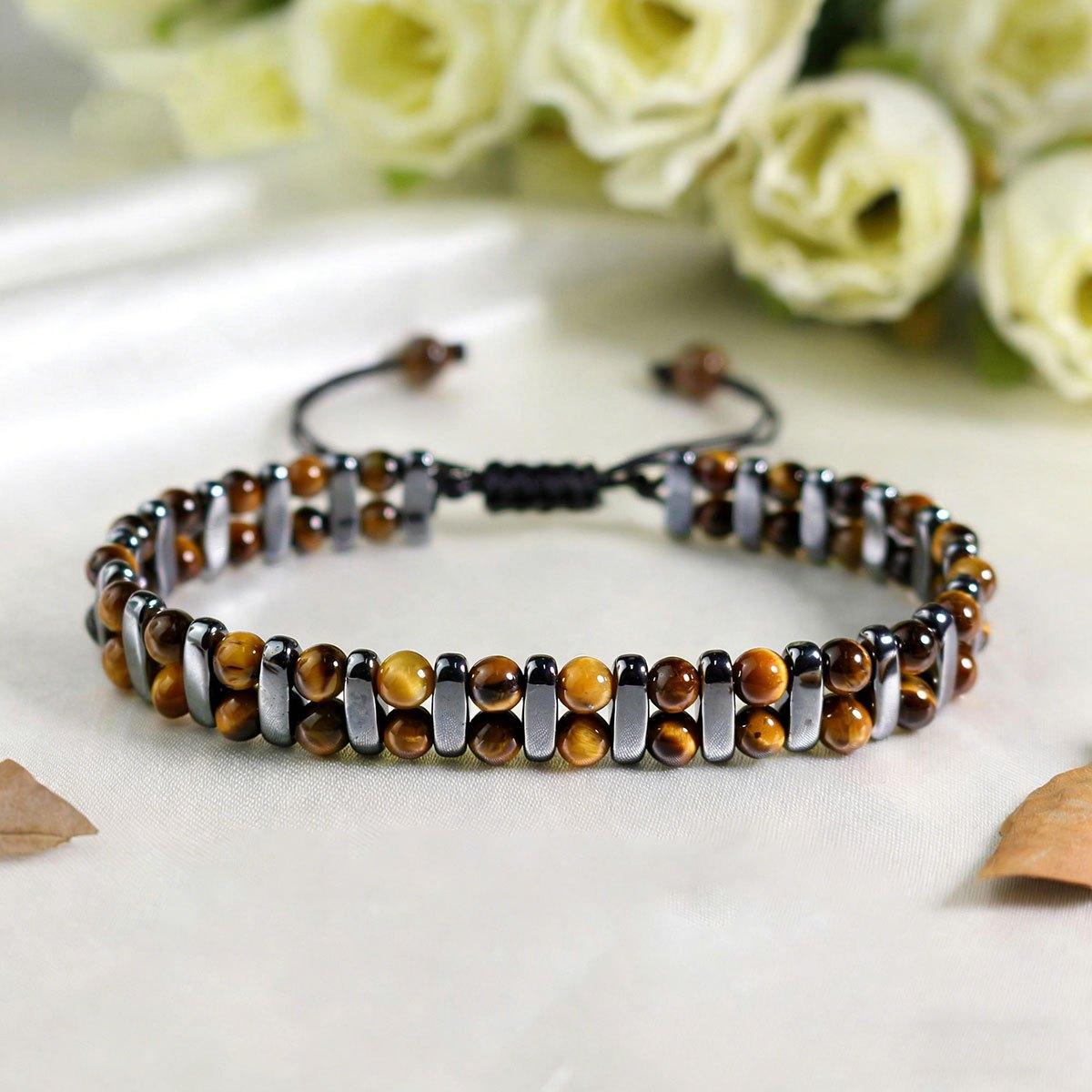 Attract wealth handmade double-layer tiger eye bead bracelet, punk-style braided skin-friendly jewelry, suitable for daily wear and gifting