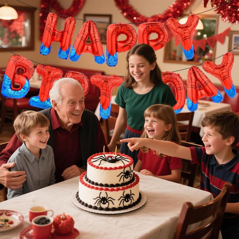 Spider Birthday Party Decorations Kit – Superhero Happy Birthday Banner with Spider Balloons & Backdrop, Boys Kids Indoor Outdoor Celebration Supplies