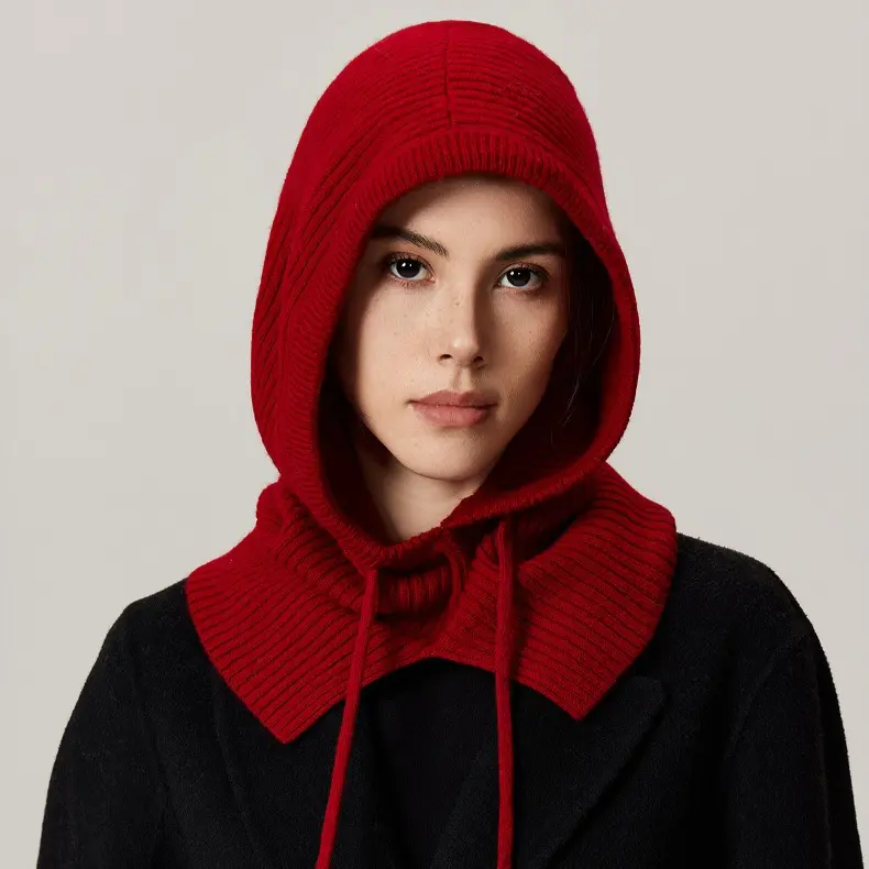 Women Men High End 100 Percent Wool Knitted Balaklava Hat Integrated Warm Winter Hat Scarf Combo Soft Thick Knit Full Head Neck Cover Fashion Solid Color Cold Weather Daily Outdoor Accessory