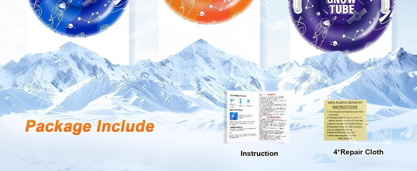 3Pack Snow Tubes,Space Pattern Style,Snow Sled for Kids and Adults, Cold-Resistant Inflatable Snow Tube, Thickened Heavy Duty Sleds for Winter with Handles, Snow Toys, Snow Sleds for Family Activities Outdoor Fun