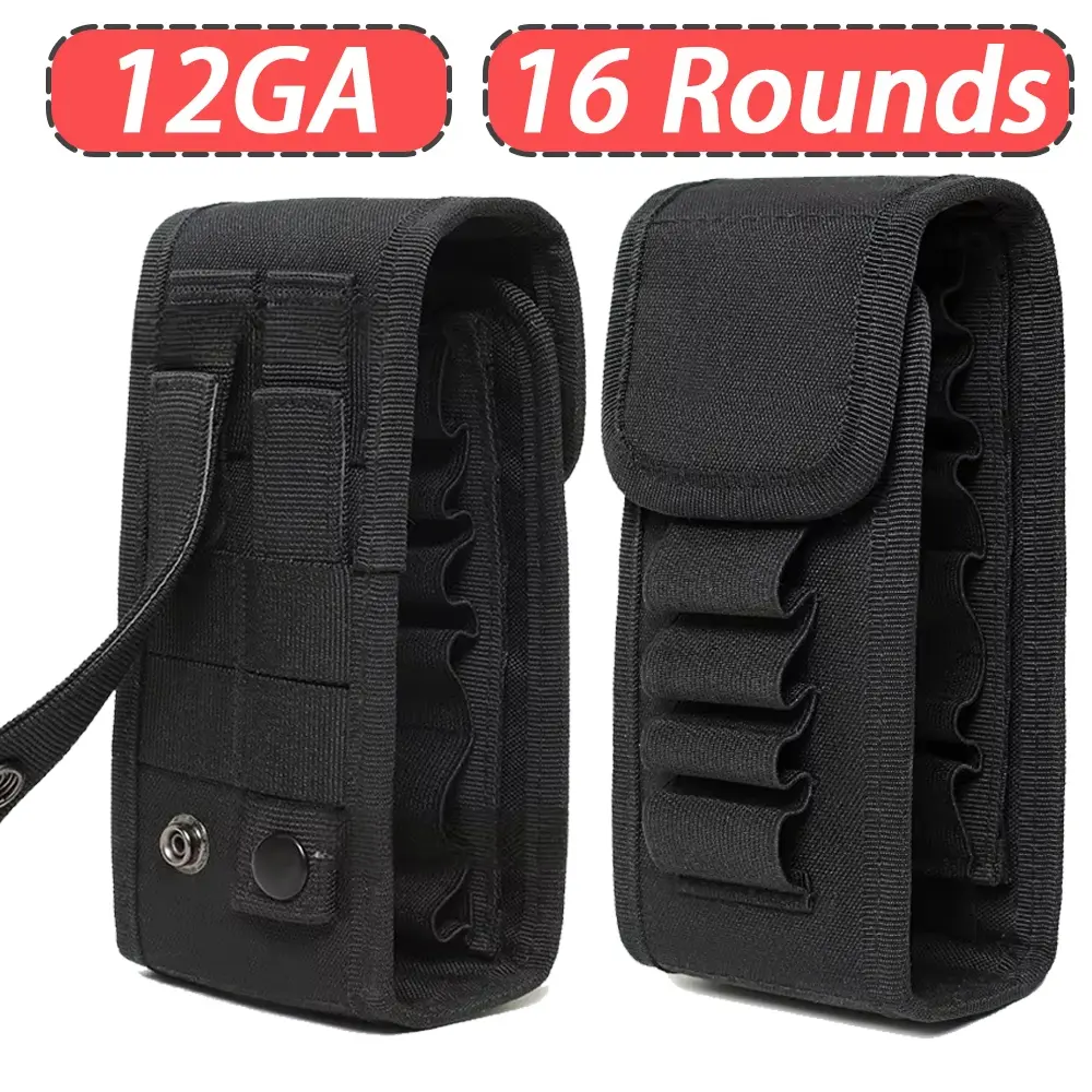 12GA Shotgun Ammo Belt Pouch, 16-Round Tactical Molle Waist Bandolier, Hunting Sports & Outdoor Gun Accessory with Molle System