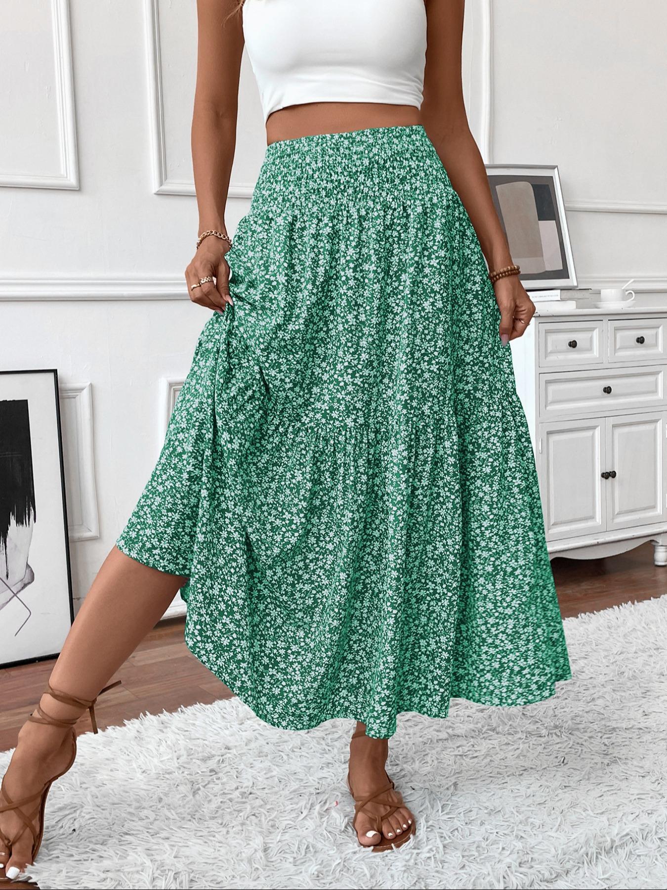 Women's Ditsy Floral Print Skirt, Boho Casual Fit A Line Long Skirt for Beach Holiday Vacation, Ladies Summer Clothes