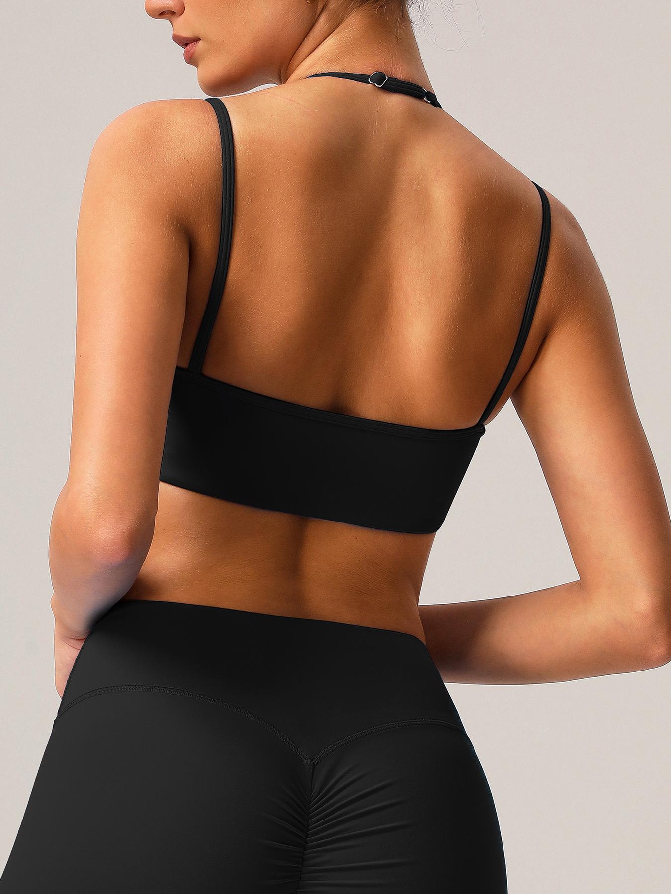 Women's Solid Halter Neck Sports Bra, Breathable Comfortable Wireless Sports Bra, Ladies Sportswear for Indoor Outdoor Wear, Gymswear, Workout Bras, Workout Clothes Women