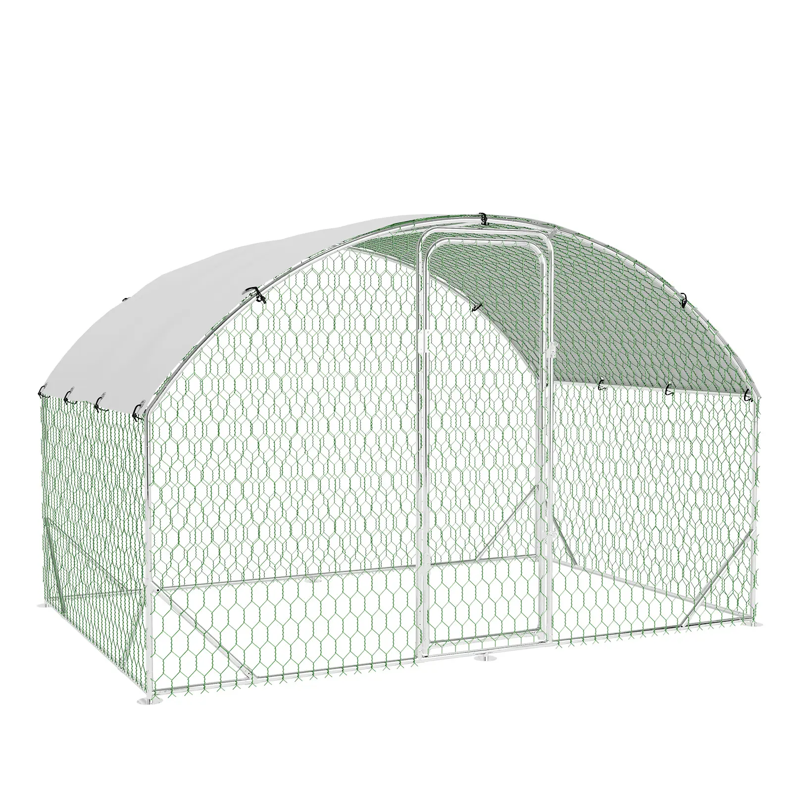 Large Metal Chicken Coop, Heavy Duty Outdoor Chicken Run for Yard with Reinforced Support, Walk-in Poultry Cage with Waterproof Cover for Backyard Farm