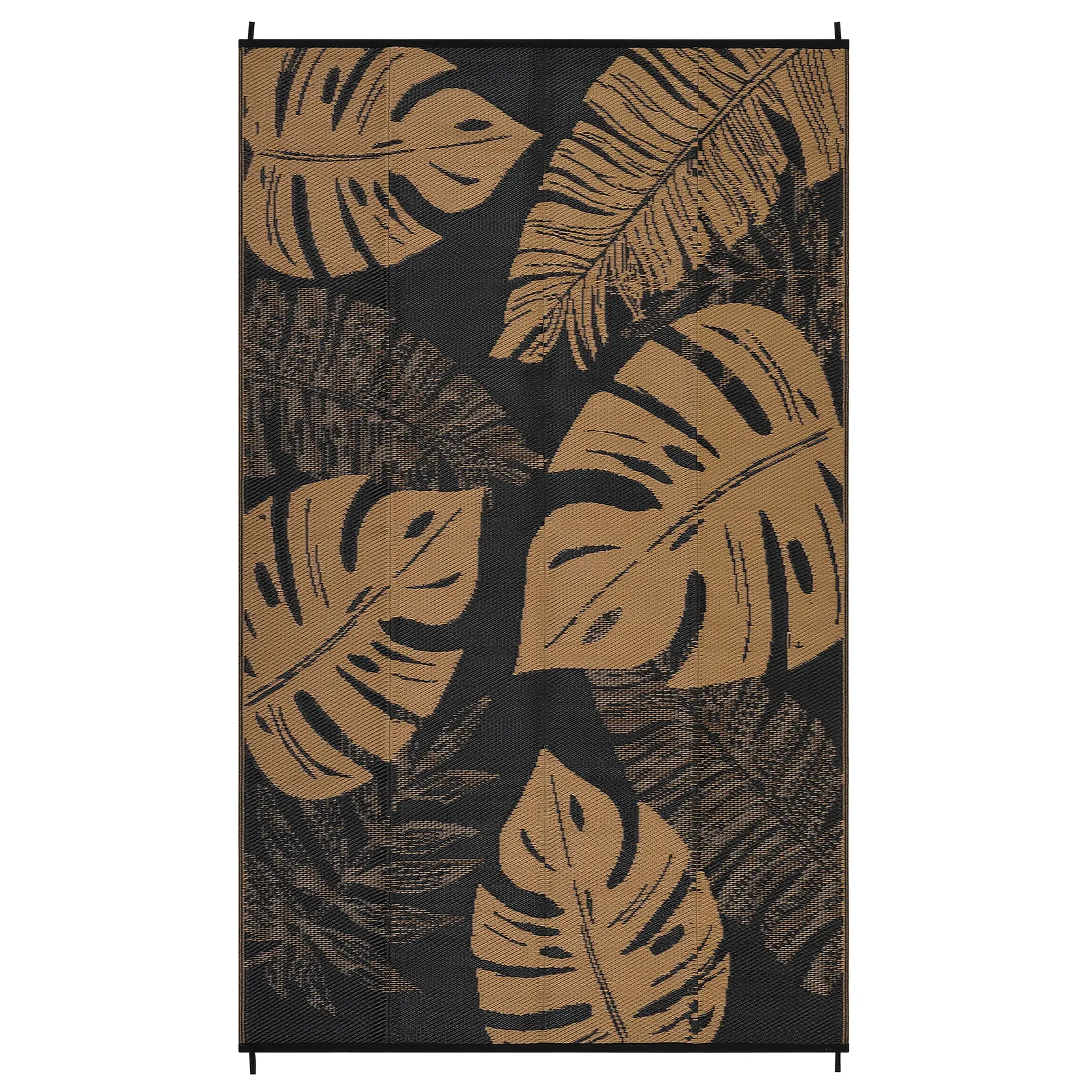 Reversible Outdoor Rug Waterproof Patio Mat, Recycled Plastic Weave Area Rug with Tropical Leaf Design, UV Resistant Foldable Camping Rug with Carry Bag & Stakes, Easy Clean Weatherproof Outdoor Carpet for RV, Deck, Backyard, Garden, Balcony and Picnic