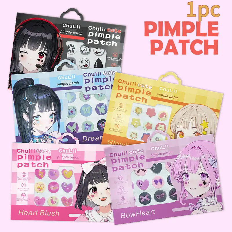 Anime-style cute acne patches, decorative hydrocolloid invisible acne patches, cartoon creative acne mark patches that absorb pus, aesthetically covering acne, multiple cartoon patterns! Breathable acne patches, suitable for both day and night use.
