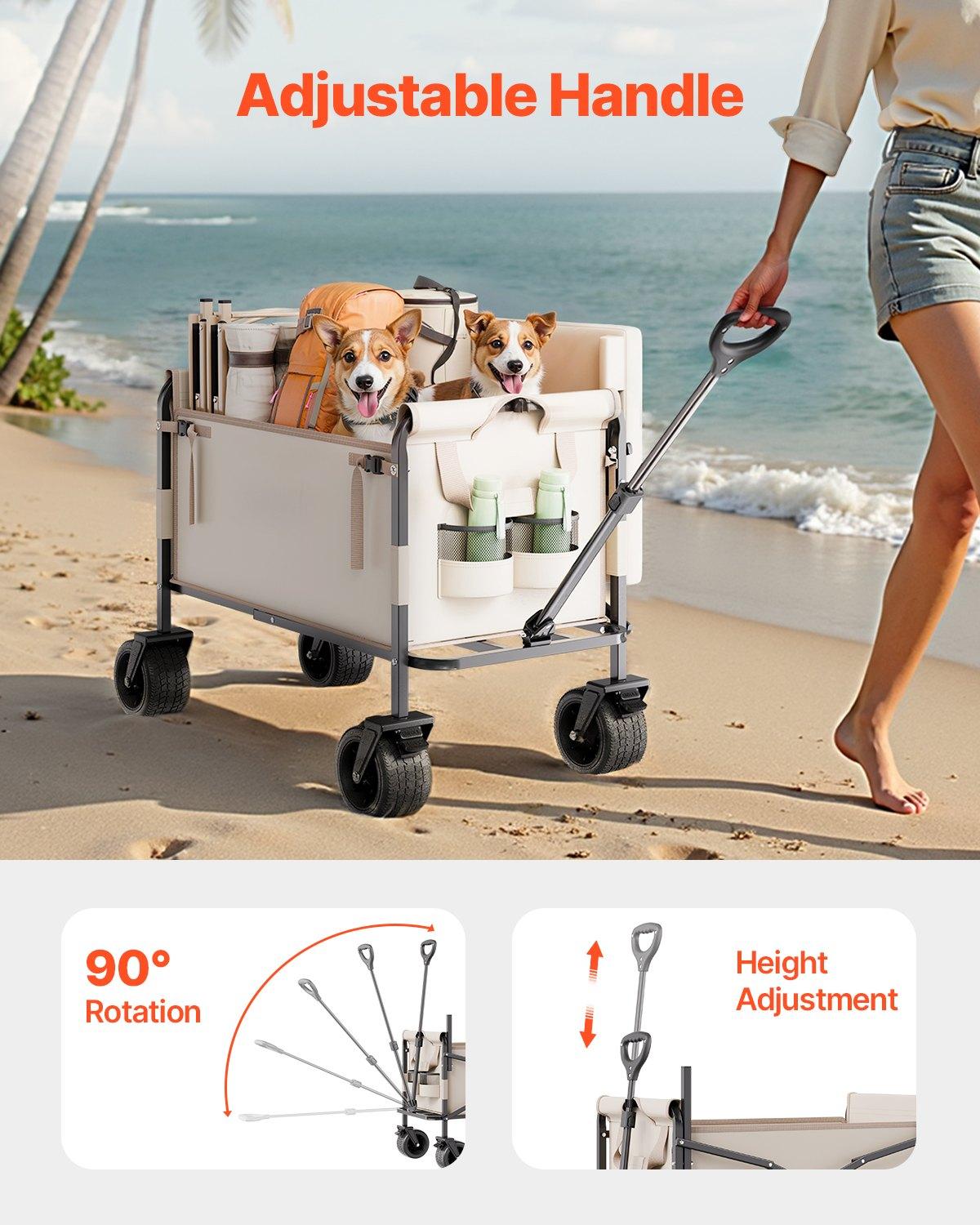 VEVOR Collapsible Folding Wagon, 550lb Load & 220L, 2 in 1 Foldable Wagon Cart Converts to Bench, Utility Wagon with Adjustable Handle, Outdoor Cart for Groceries Shopping, Camping, Gardening VEVOR Collapsible Folding Wagon, 550lb Load & 220L, 2 in 1 Foldable Wagon Cart Converts to Bench, Utility Wagon with Adjustable Handle, Outdoor Cart for Groceries Shopping, Camping, Gardening