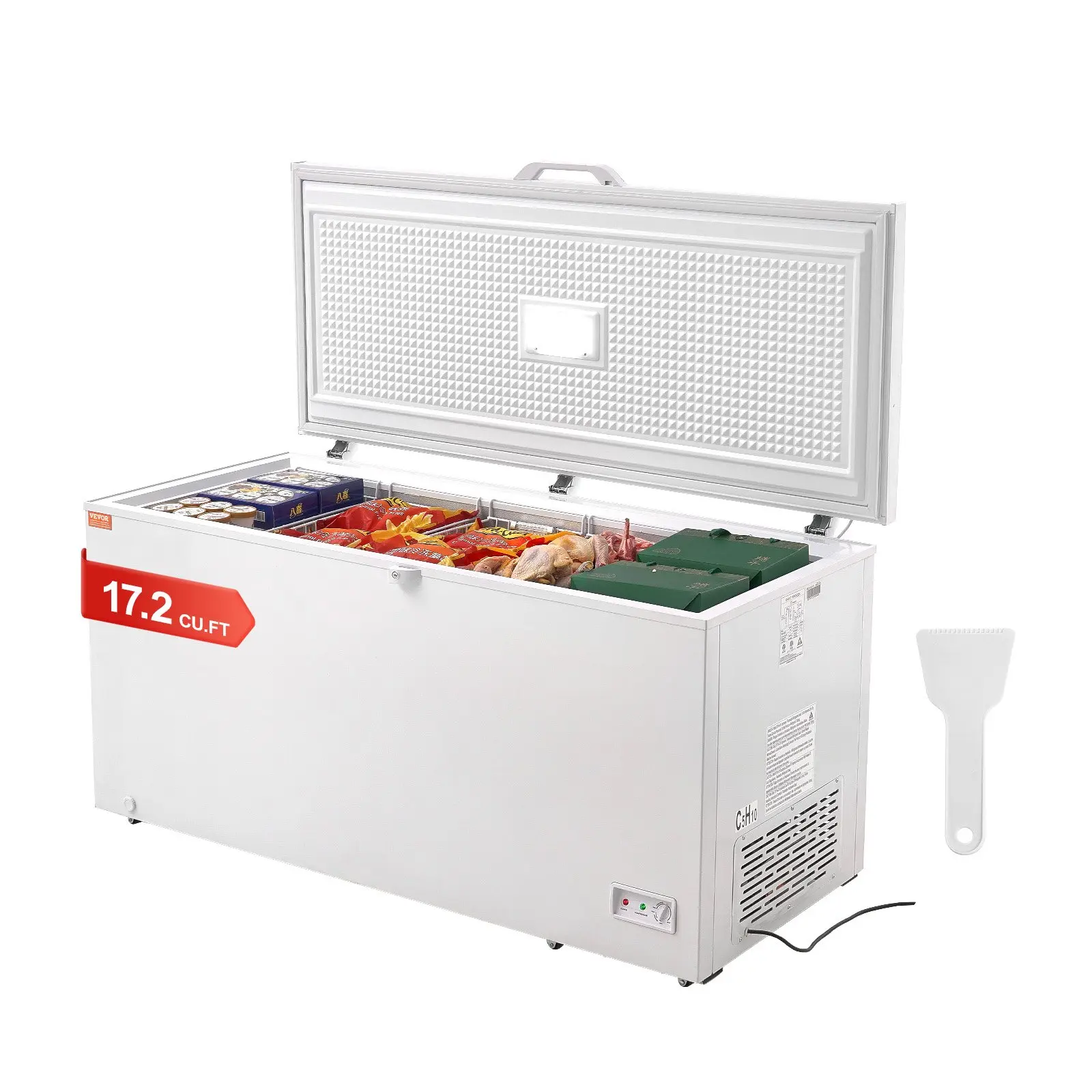 【DealsForYouDays】VEVOR Chest Freezer, 17 Cu. ft Freestanding Top Open Door Commercial Chest Freezers, Large Deep Freezer with 4 Removable Baskets, Locking Lid, Adjustable Temp for -18.4-10.4/32 to 50, LED Lighting, 6 Wheels