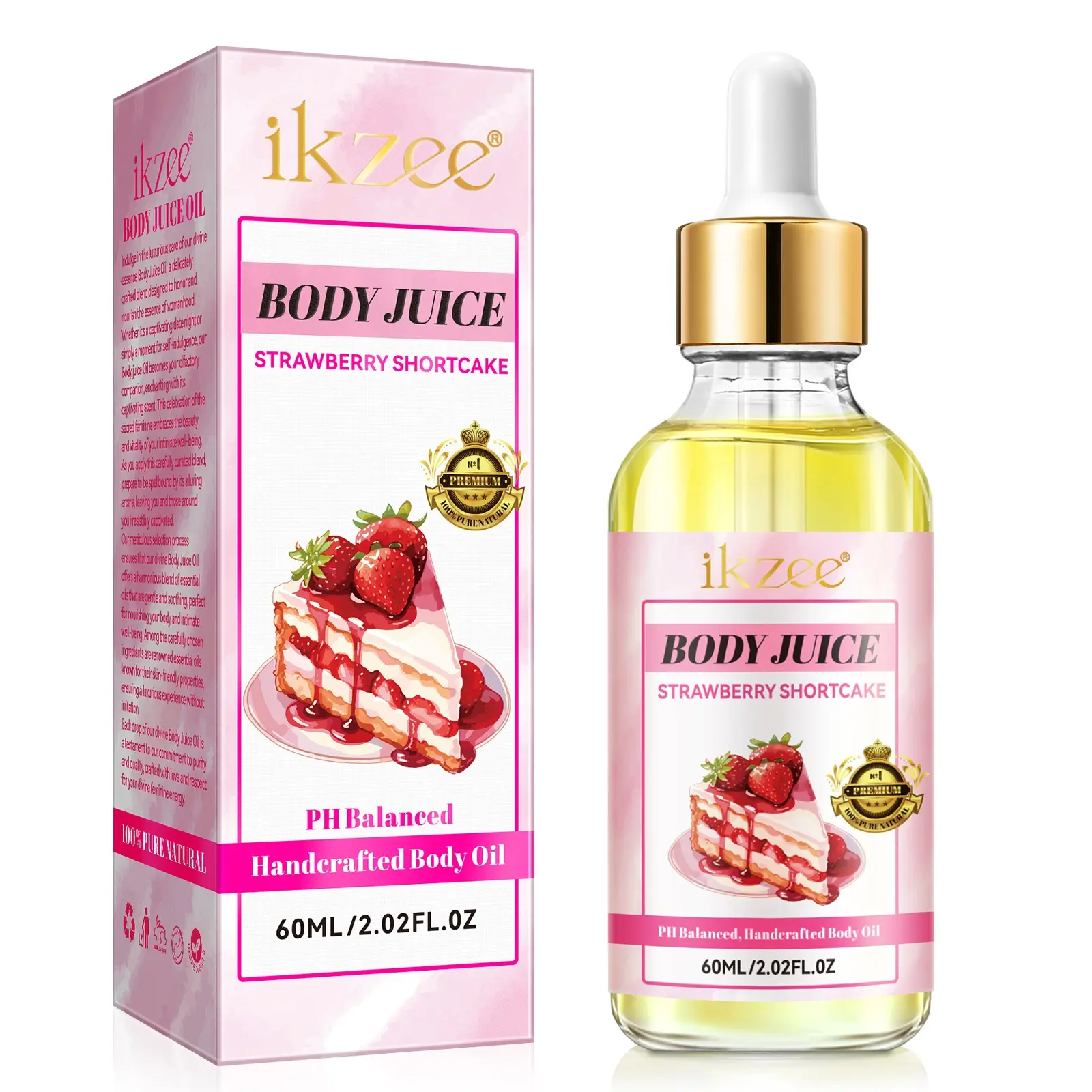 Body Juice Oil 60ML Strawberry Crisp Fragrance, Body Care, Lightweight Absorbent Texture, Moisturizing Hydration, Non-Greasy Formula