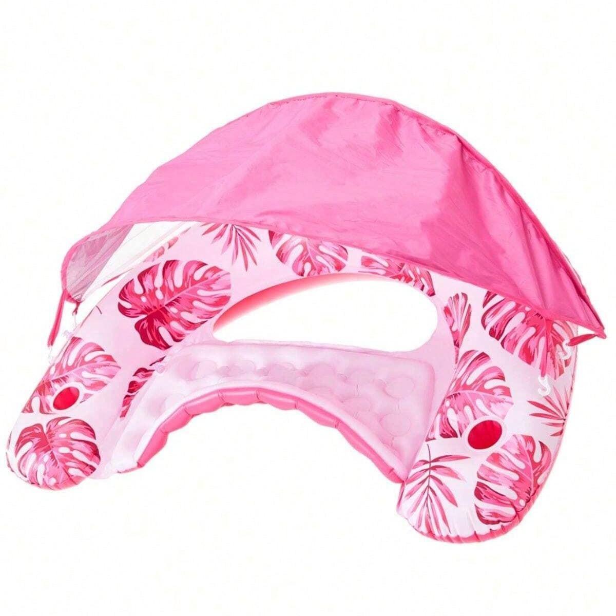 Inflatable Pool Float with Canopy, Inflatable Pool Chair Lounge Float with Adjustable Sun Shade Cover, Drink Holder, Ergonomic Headrest, Swimming Accessories, Inflatable Pool Floaters