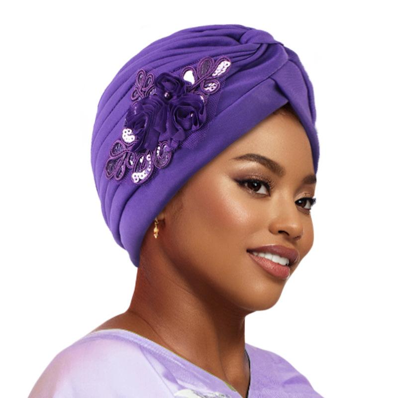 Sequined Pleated Turban Hat, Ethnic Indian Headwear & Hair Accessory