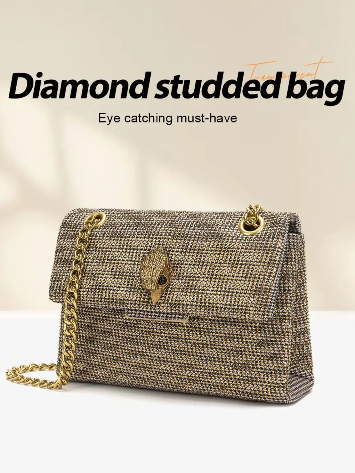 Geiger British Chicken Leg Bag, Rhinestone Embellished, Multifunctional Shoulder/crossbody Bag, Eagle Head and Chain Design, Daily Fashion Accessory