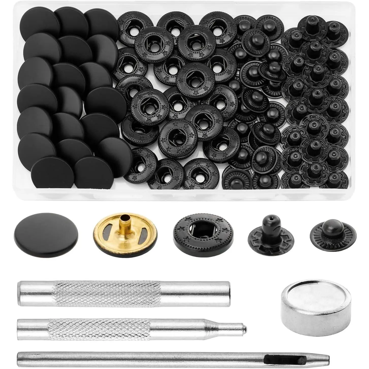 20 Set Leather Snap Fasteners Kit, Press Studs with Setter Tools,15mm Metal Snaps Button Kit for Fabric,Clothing Sewing,(Black Bronze)