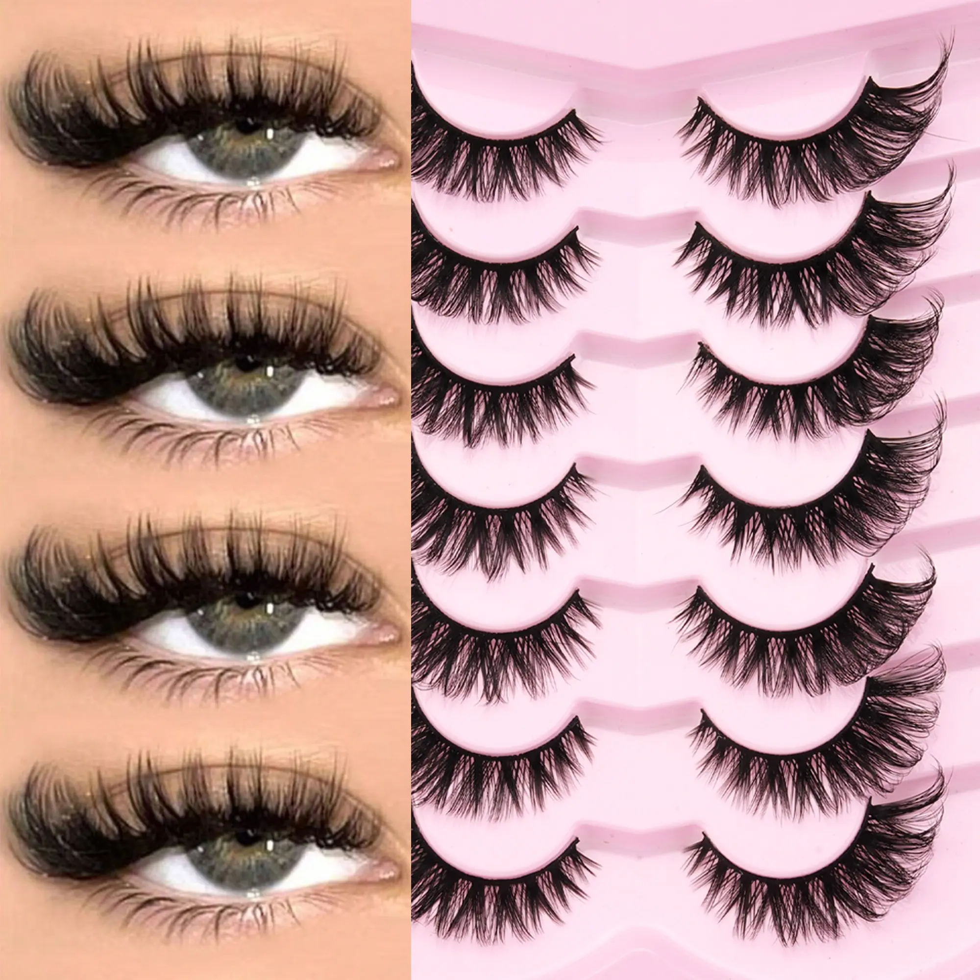 10 Pairs Cat Eye False Eyelashes, Dense Fluffy Mink Fiber, 3D Volume, Full Strip, Curling, Soft, Suitable for Beginners, Dates, Parties, Holidays
