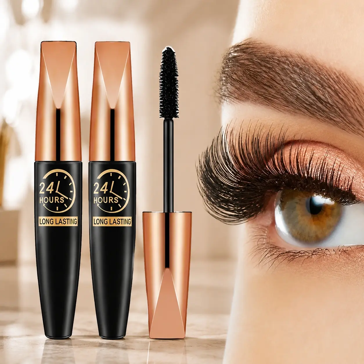 1/2/4 Pcs Waterproof Long Lasting Silk Fiber Mascara, Lengthens Curls Thickens the Look of Eyelashes, Deep Black Eye Makeup Cosmetics, Sweatproof Non-Smudge, Lifts Eyelashes, Daily Eye Beauty Tool, Easy Application