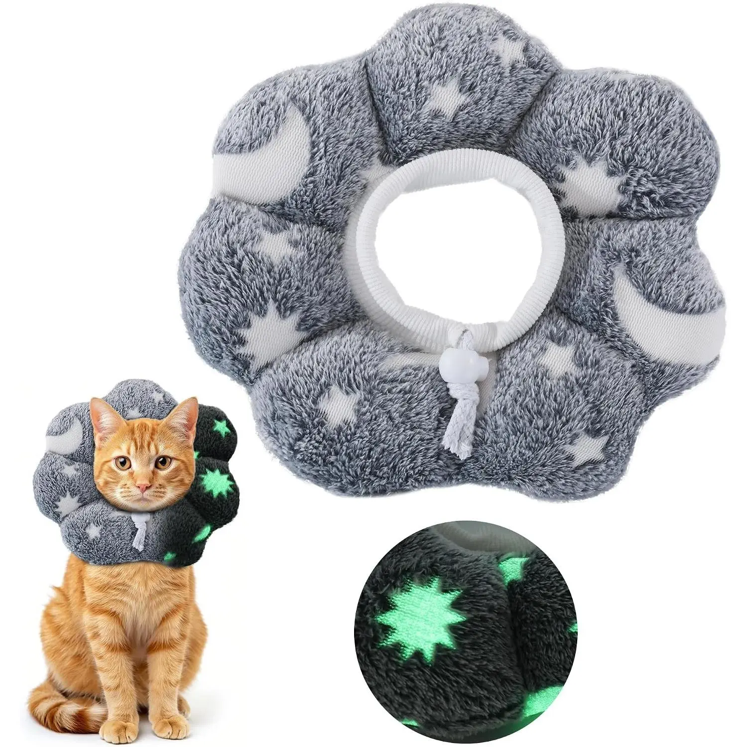 Adjustable Glow in The Dark Cat Cone Collar Pet Recovery Elizabethan Collar for Kittens Cats Protective E-Collar Stop Licking for Small Animals After Surgery (M)