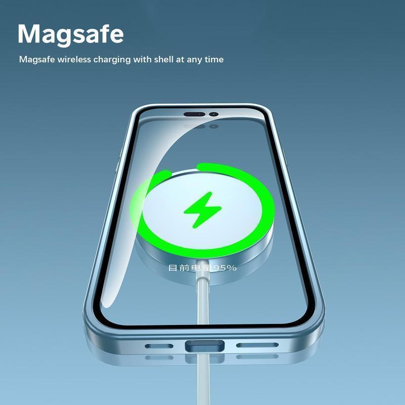 ACCE Alloy Aluminum Metal Frame with MagSafe Magnetic PC Backplate Case for iPhone 17 Pro Max 17 Air 17Pro 16 15 14 13 12 Pro Max Ultra Thin Phone Cover with Full Coverage Lens Protector Support Wireless Charging Durable Shockproof Casing