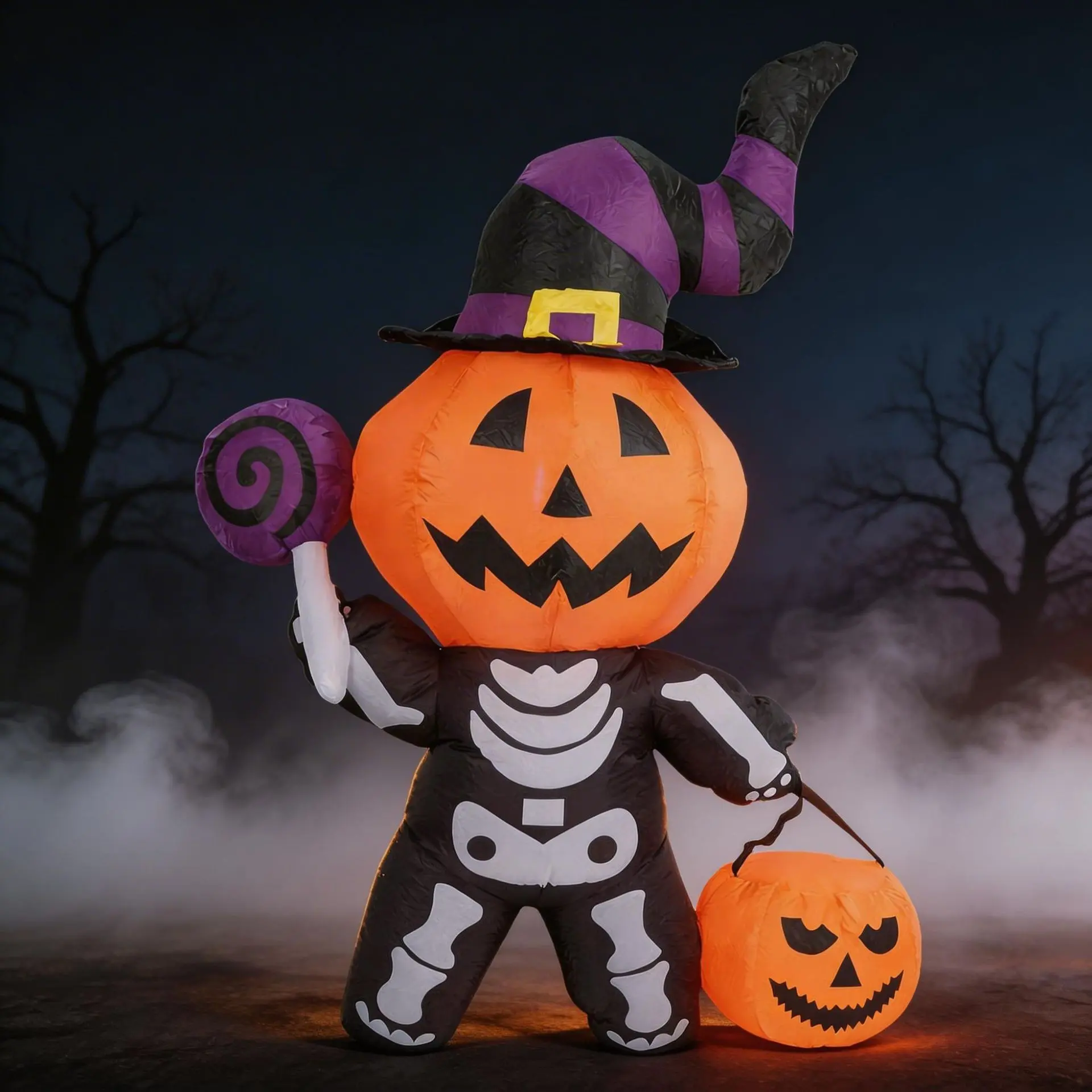 Giant 5.5ft Halloween Inflatable Pumpkin Skeleton, Spooky Yard Decor, Perfect for Halloween Parties, Easy to Inflate and Set Up