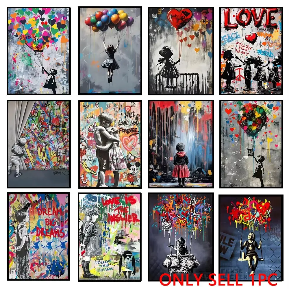 1pc Unframed Graffiti Banksy Art Poster Banksy Image Series Printed Canvas Art Mural Used for Home Wall and Living Room Decoration, Frameless (43 different styles to choose from)