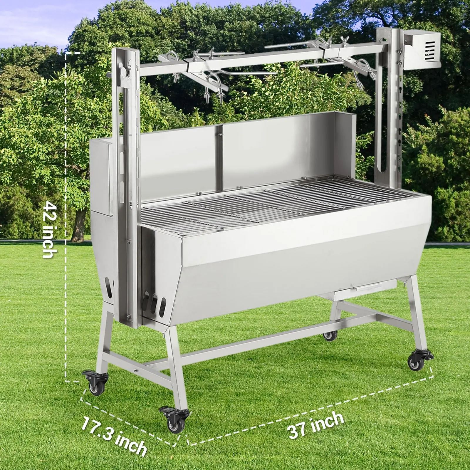 37 Inch Stainless Steel Charcoal Rotisserie Grill 132lb Capacity Electric BBQ Spit Roaster for Outdoor Backyard Whole Pig Lamb Roast Party
