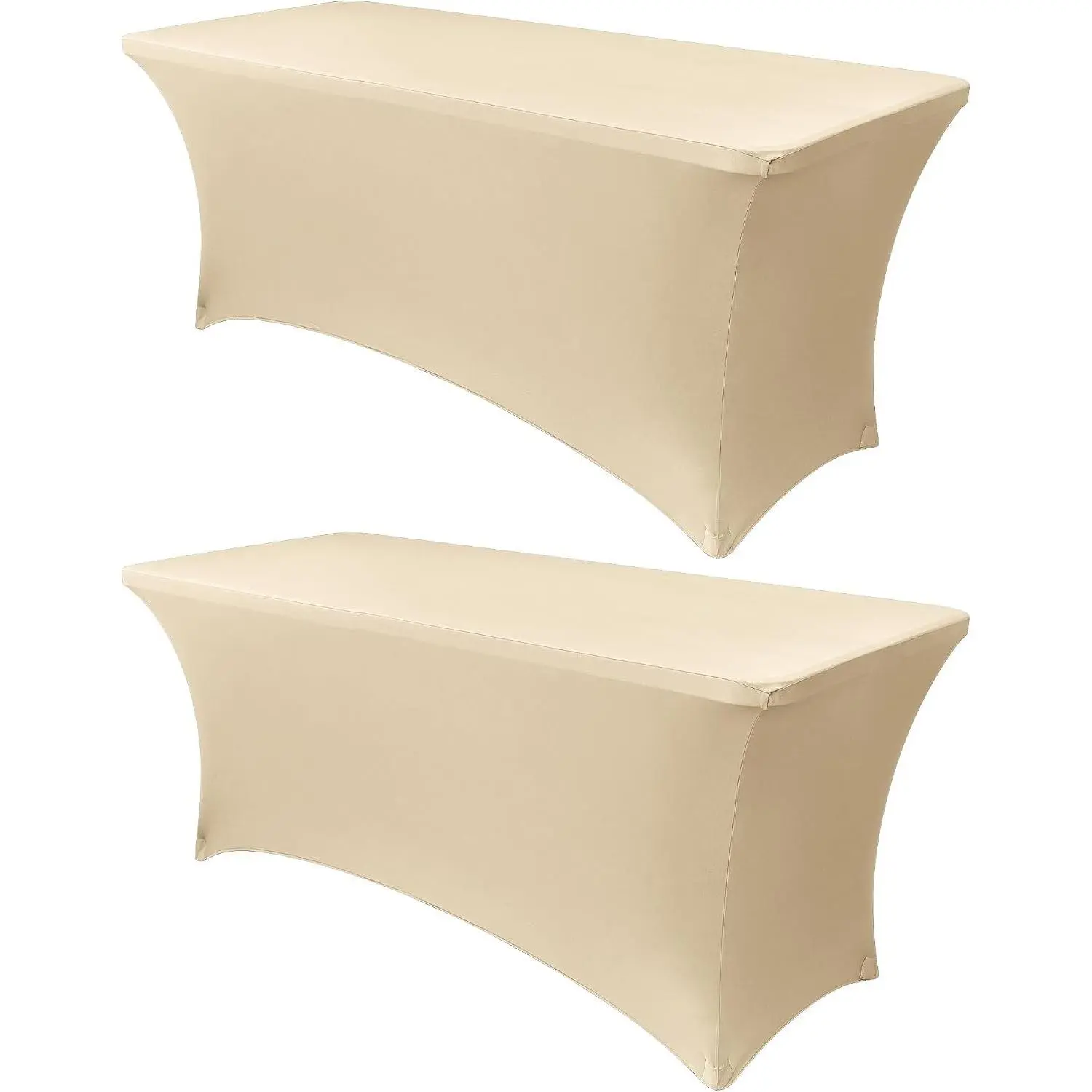 6ft Stretch Spandex Table Cover for Standard Folding Tables - 2 Pack Universal Rectangular Fitted Tablecloth Protector for Wedding, Banquet and Party, 72L x 30W x 30H Inches, Champagne, 2pc