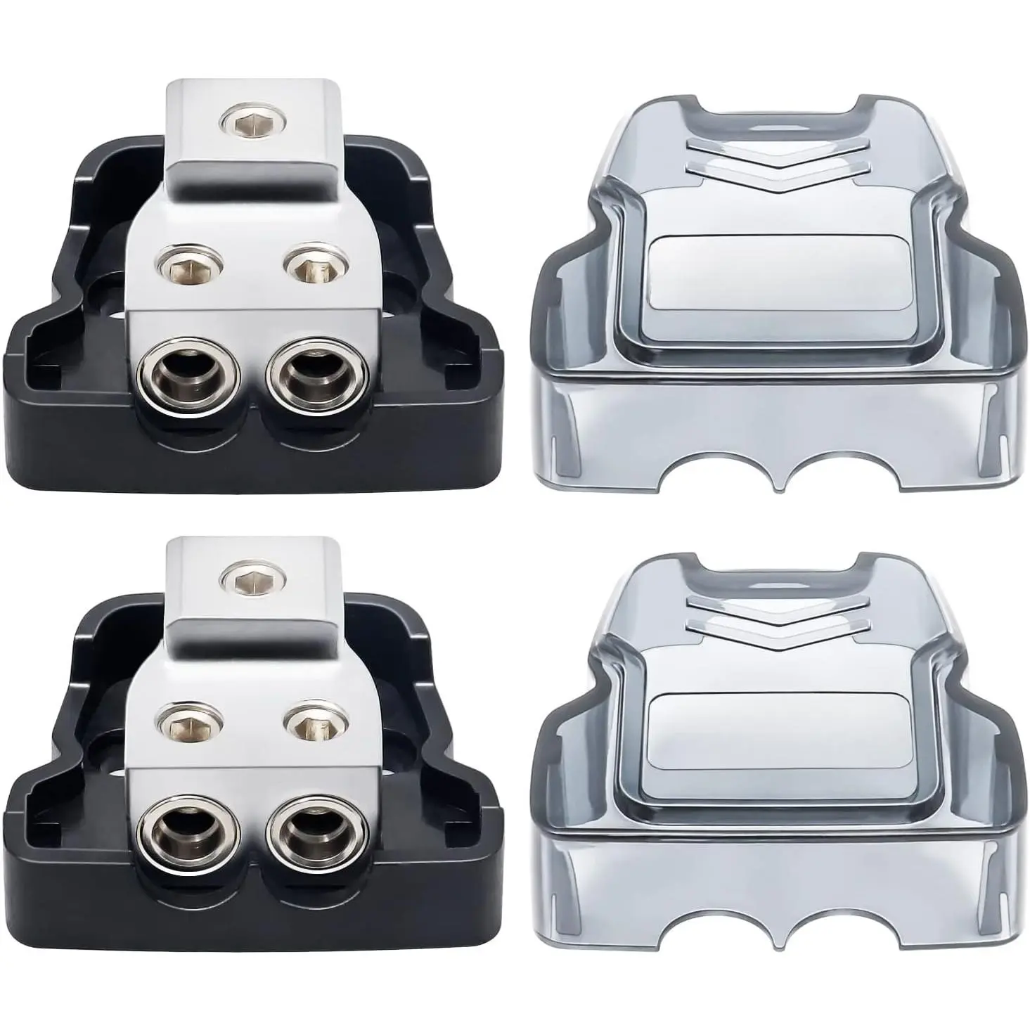 2-Way Power Distribution Block, 1 X 0/2/4 Gauge in / 2 X 4/8 Gauge Out Power Distribution Ground Distributor Block for Car Audio Amplifier Splitter 2 Pack