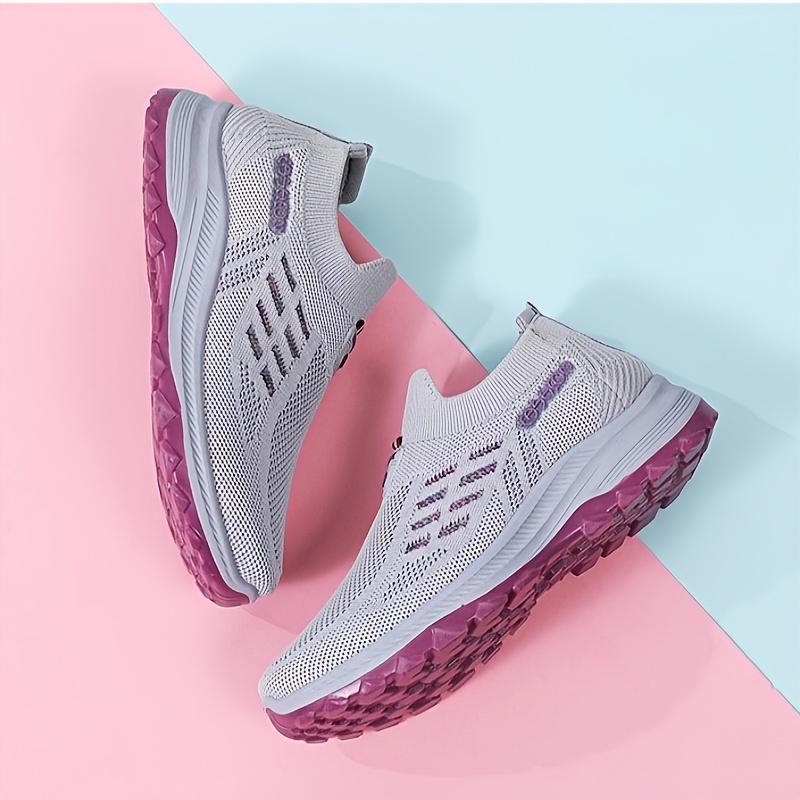 Women's Slip-On Knit Sneakers - Breathable Lightweight Non-Slip Cushioned Sole Shoes, Slip-On Closure, All-Season Walking Shoes for Gym, Dance, Everyday -Canvas Upper & PVC Outsole, Gym Shoes, Comfortable Fit, Fitness Enthusiasts, Sporty Design