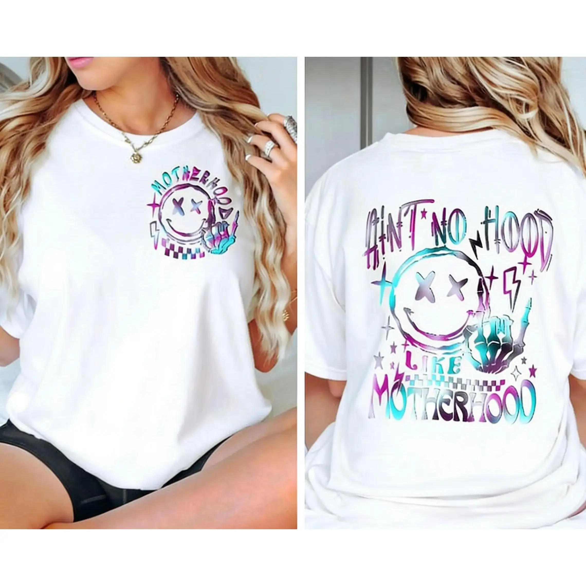 Women's "Ain't No Hood Like Motherhood" Graphic T-Shirt, Casual T Shirt for Moms, Ideal Mothers Day Gift, Mom Gift,summerwins Everyday Smooth,Street,shirts,tees