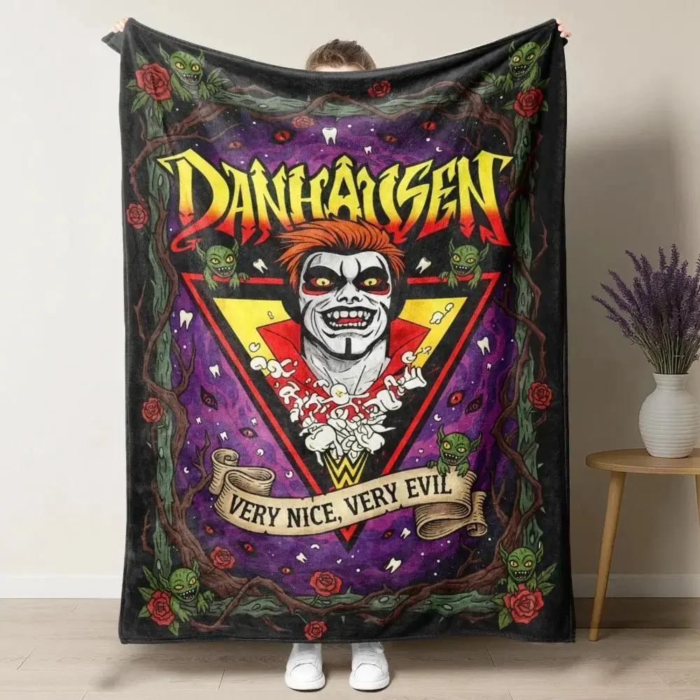 Danhausen "Very Nice, Very Evil" Cozy Flannel Blanket  Soft Funny Throw Blanket Cozy Lightweight Plush Portable Cover Blanket For Sofa,Warm Gift For Birthday,Christmas,Multiple Blanket