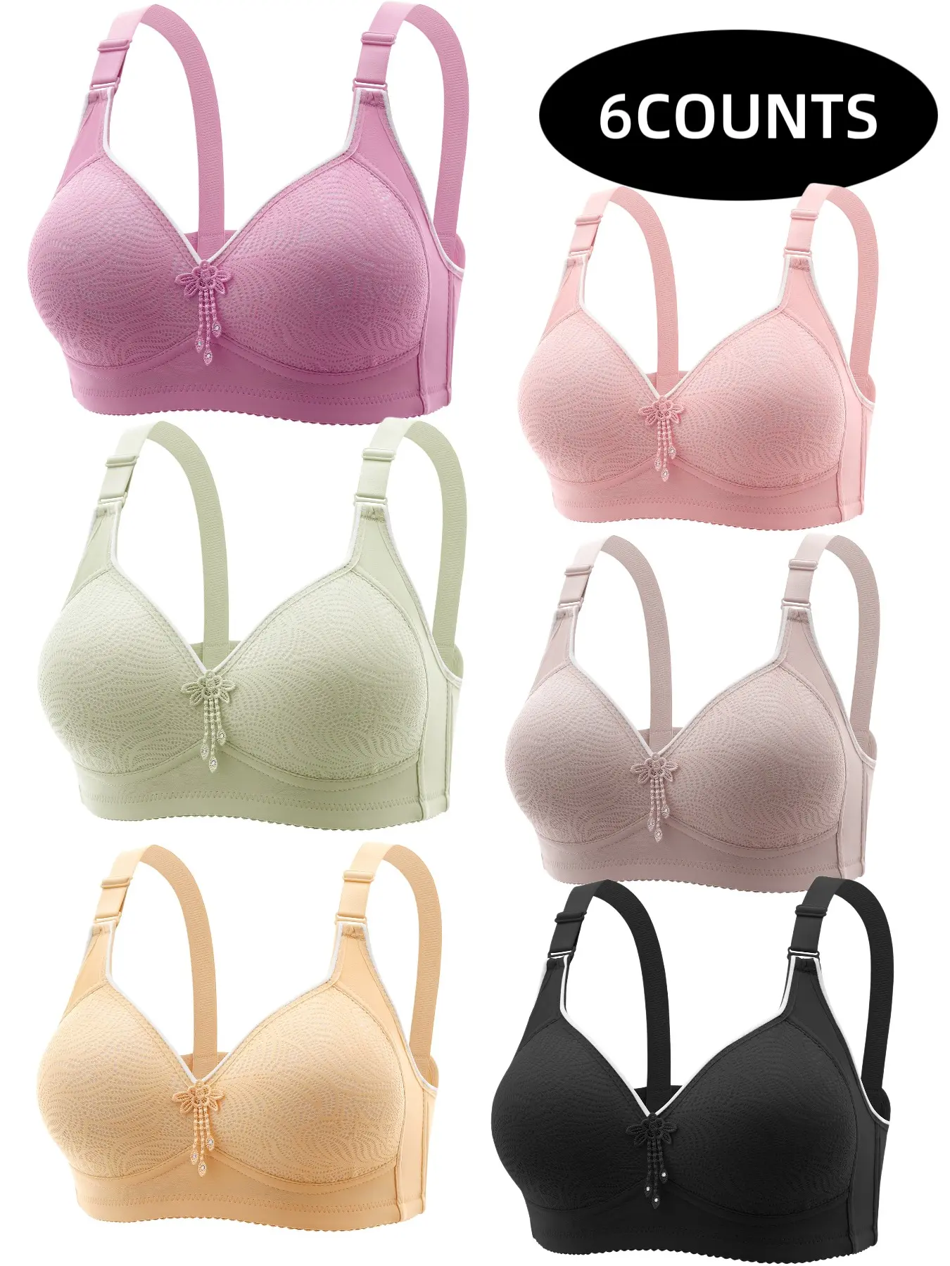 Women's Contrast Binding Push Up Bra, Soft Comfortable Breathable Wireless Bra, Women's Lingerie for All Seasons