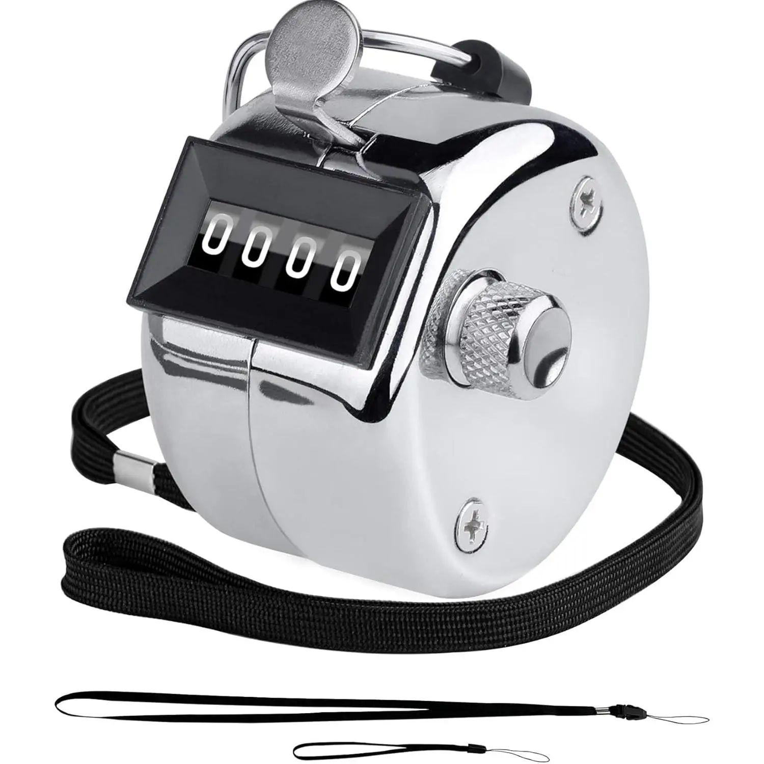 Metal Hand Tally Clicker Counter, 4-Digit Number Display for Coaching, Knitting, Lap, Fishing, Golf and Row  with 2-Nylon Lanyard,