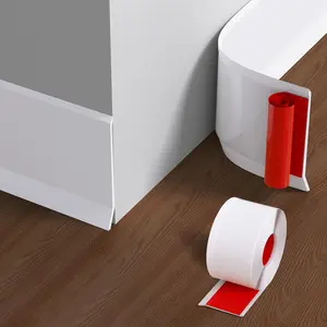 Flexible Baseboard Molding Trim, 4 Inch x 20  Vinyl Wall Base with 10%  Self-Adhesive Tape, Peel and Stick Cove Base, Rubber Wall Base Baseboard Trim for Garage, Living Room,Bathrooms, White