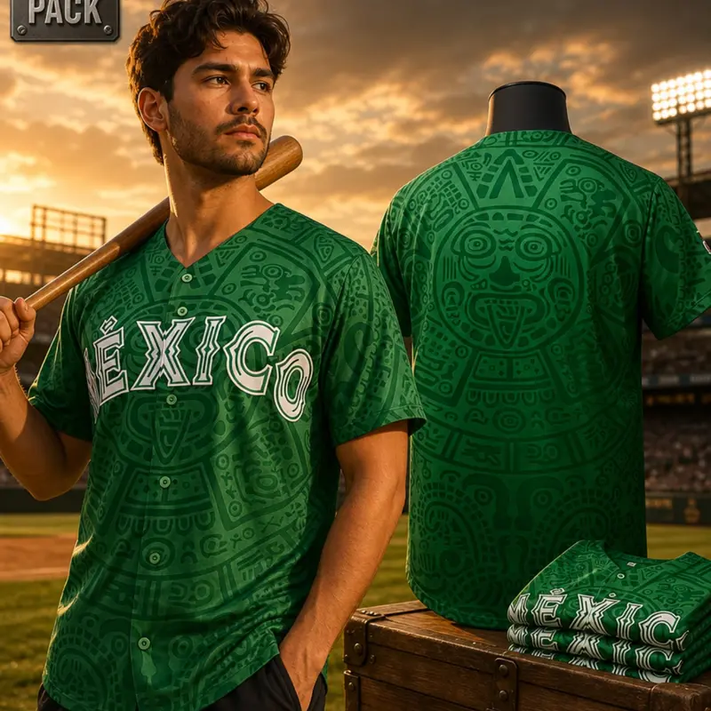 Mexico Men's Letter & Figure Patched Button Short Sleeve Sports Jersey, Loose Breathable Soft Comfort V Neck Sporty Top for Baseball, Outdoor Clothing for Soccer Team Birthday Gifts party shirt, Fashion