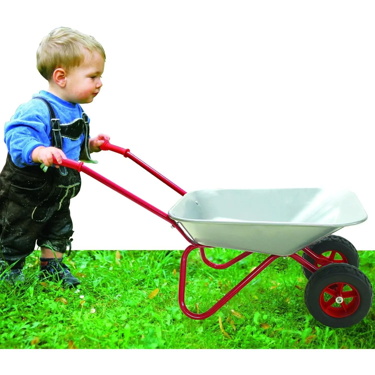 Kids Metal Wheelbarrow Toddler Gardening Wheel Barrow Wheel Barrel (Silver) | Children Wheelbarrow Gifts for Kids Outdoor Play Toys All Seasons Digging Weed,Sand,Sweeping Leaves,Snow